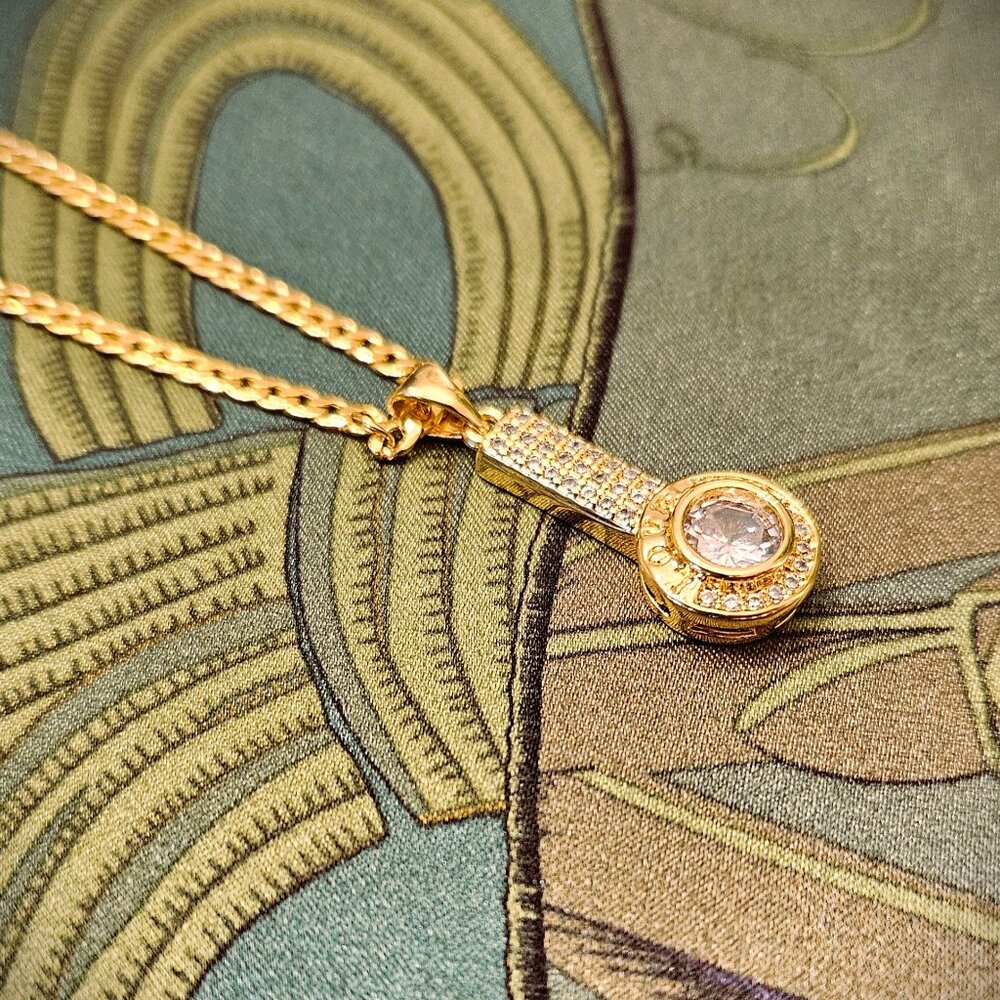 SALE!! 14K Gold Filled Cuban Curb Necklace with Drop Zirconia Charm
